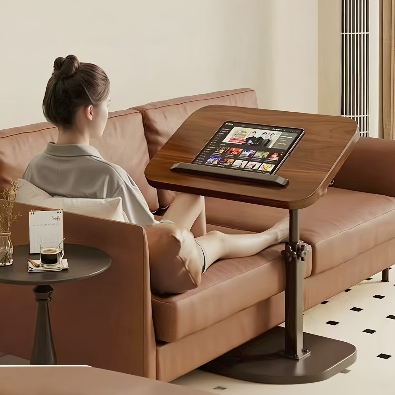 Office Furniture - Black Walnut Swivel Laptop Desk, Height‑Adjustable