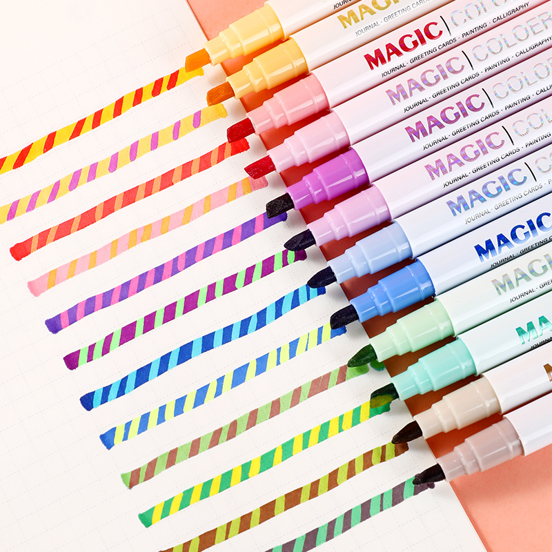 Pastel Highlighter Set Double Ended - 12pcs Double-ended Magic Color Changing Highlighter