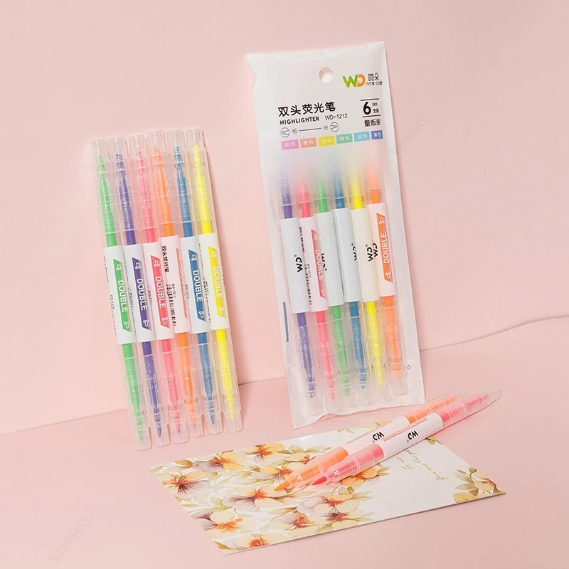 6 Colors/Set Double Head Uniqu - đánh giá và giá Pastel Highlighter Set Double Ended