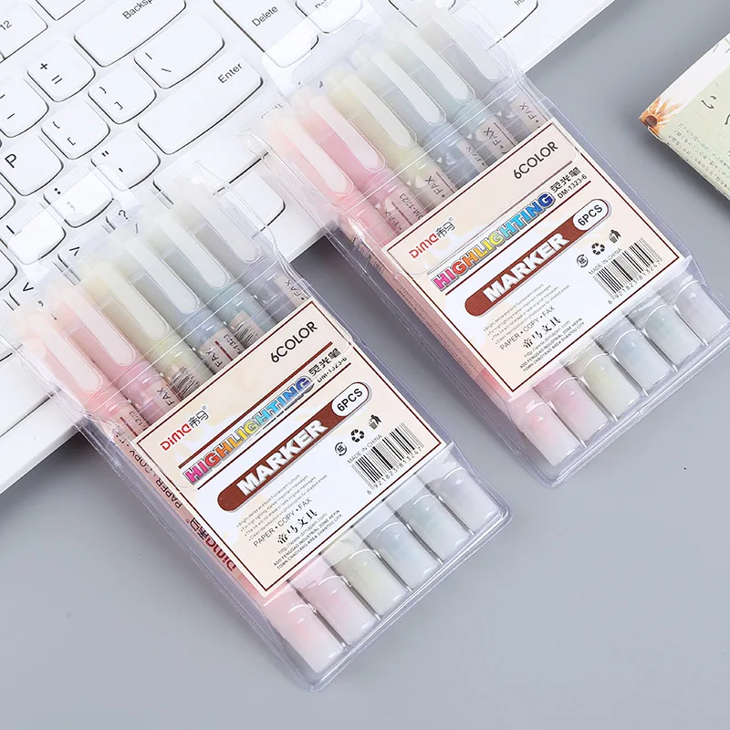 6 Colors/Set Double Head Uniqu - đánh giá và giá Pastel Highlighter Set Double Ended