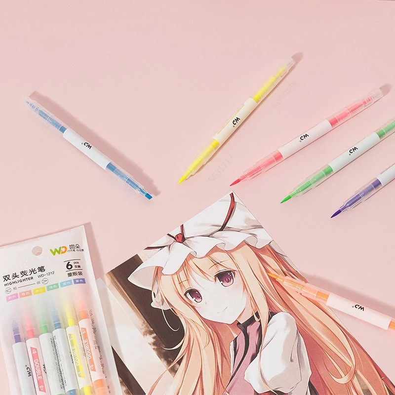 6 Colors/Set Double Head Uniqu - đánh giá và giá Pastel Highlighter Set Double Ended