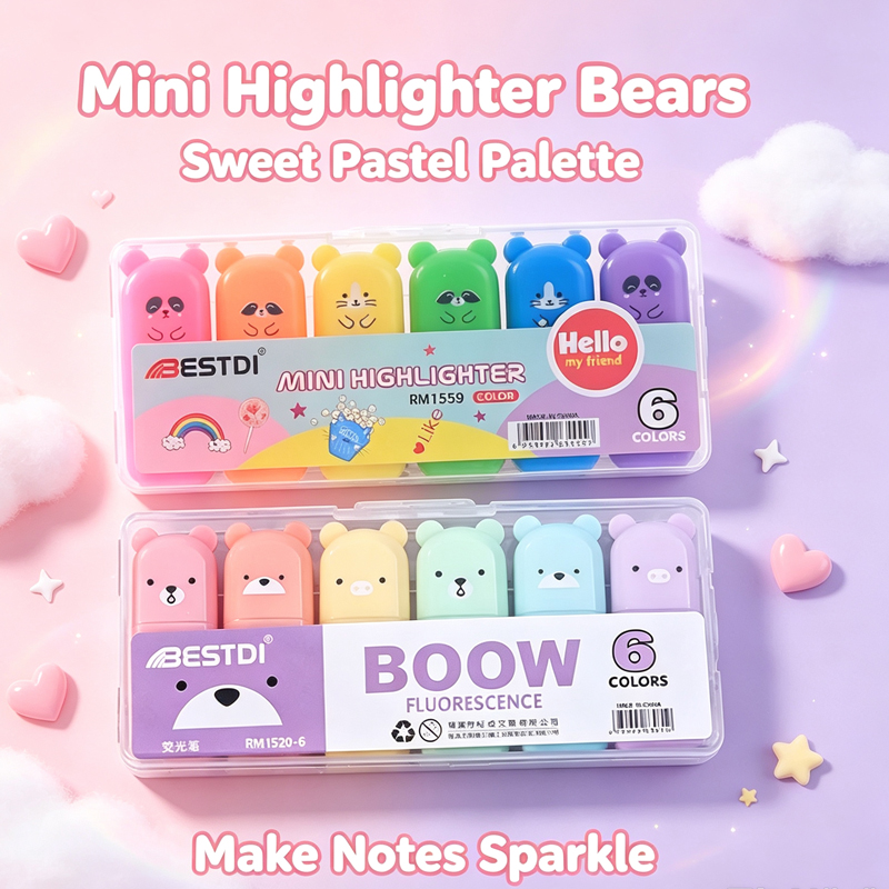 Kawaii Bear Highlighter Pens S - đánh giá và giá Pastel Highlighter Set Double Ended