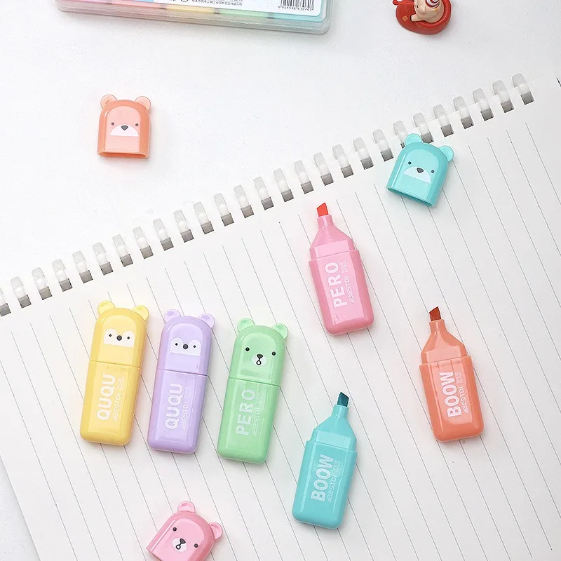 Kawaii Bear Highlighter Pens S - đánh giá và giá Pastel Highlighter Set Double Ended