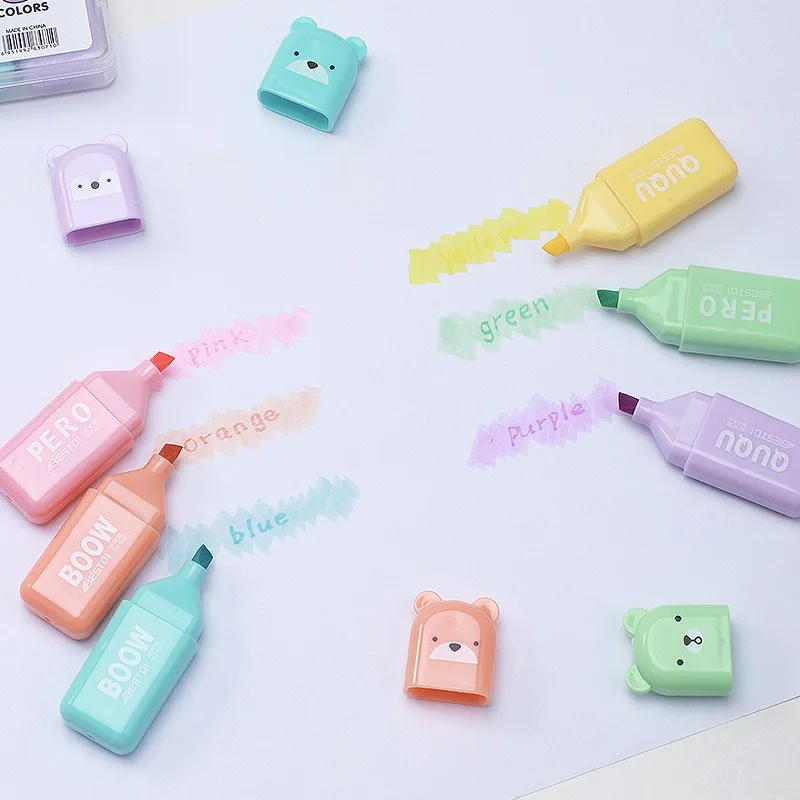 Kawaii Bear Highlighter Pens S - đánh giá và giá Pastel Highlighter Set Double Ended